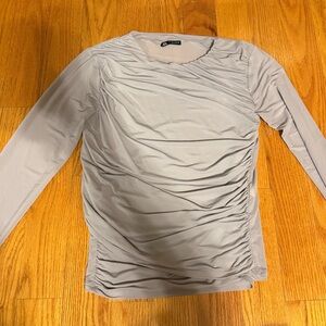 Zara Light Gray Ruched Long Sleeve Top